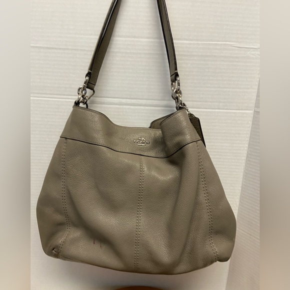 Coach Taupe Grey Leather Shoulder Bag - Picture 1 of 15